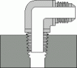 Figure 1. Pipe fittings have given way to newer fitting designs that simplify assembly, maintenance, and reduce or eliminate leakage. Shown is a 90° adapter elbow with pipe threads at one end that mount permanently into the component port. Other end of fitting uses straight-thread flare fitting for tubing connection